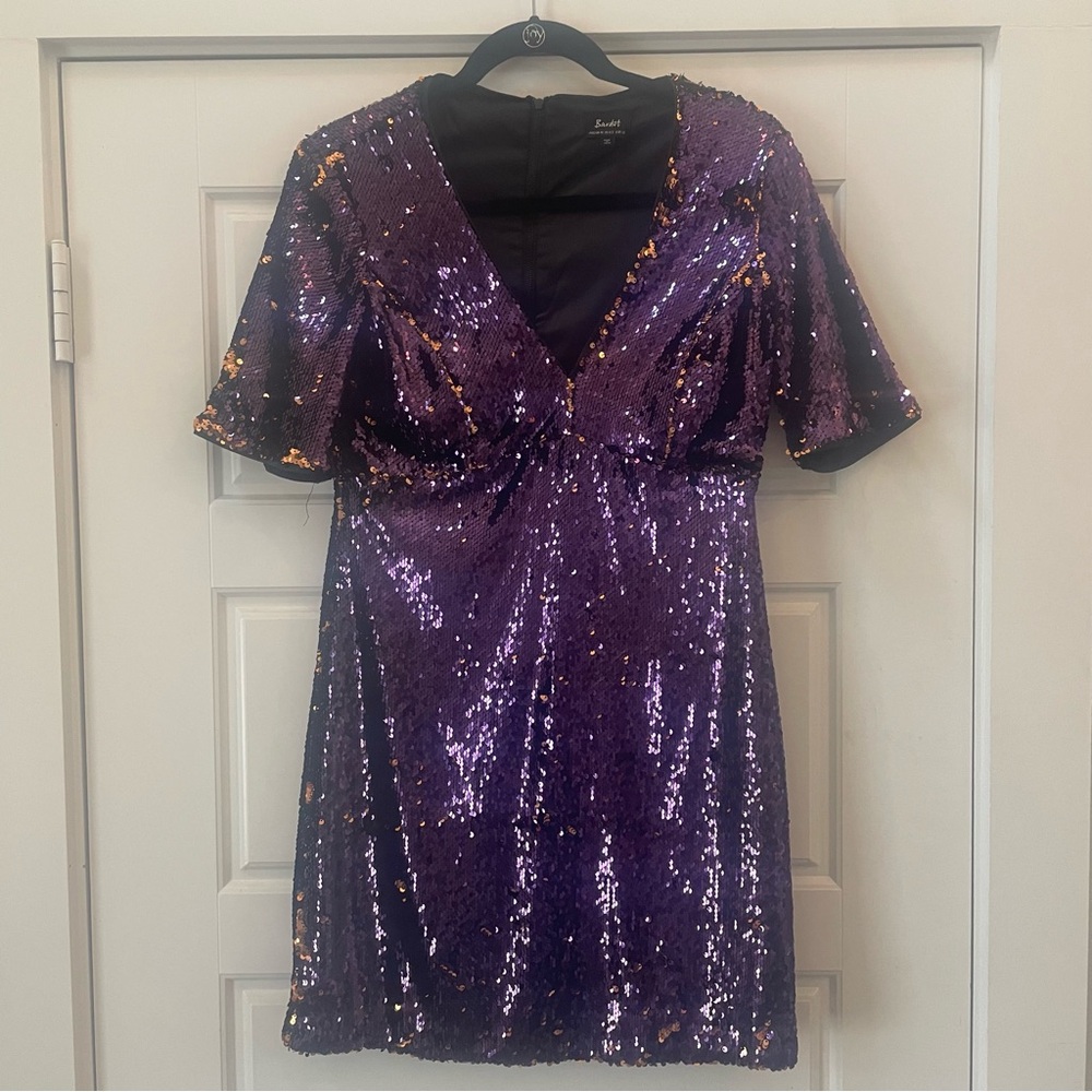 Bardot Two Tone Sequin Mini Dress in‎ Purple and Gold Size 6 Small